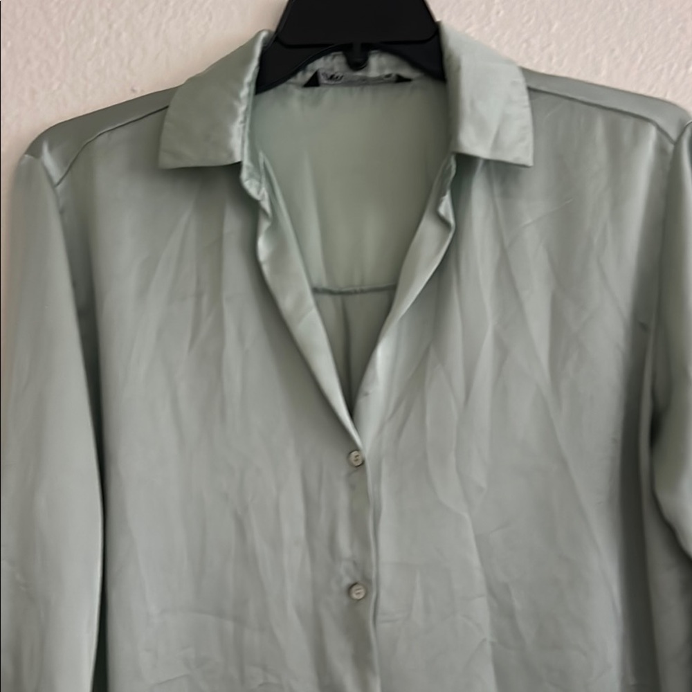 Zara Mint Green Casual Button Down blouse